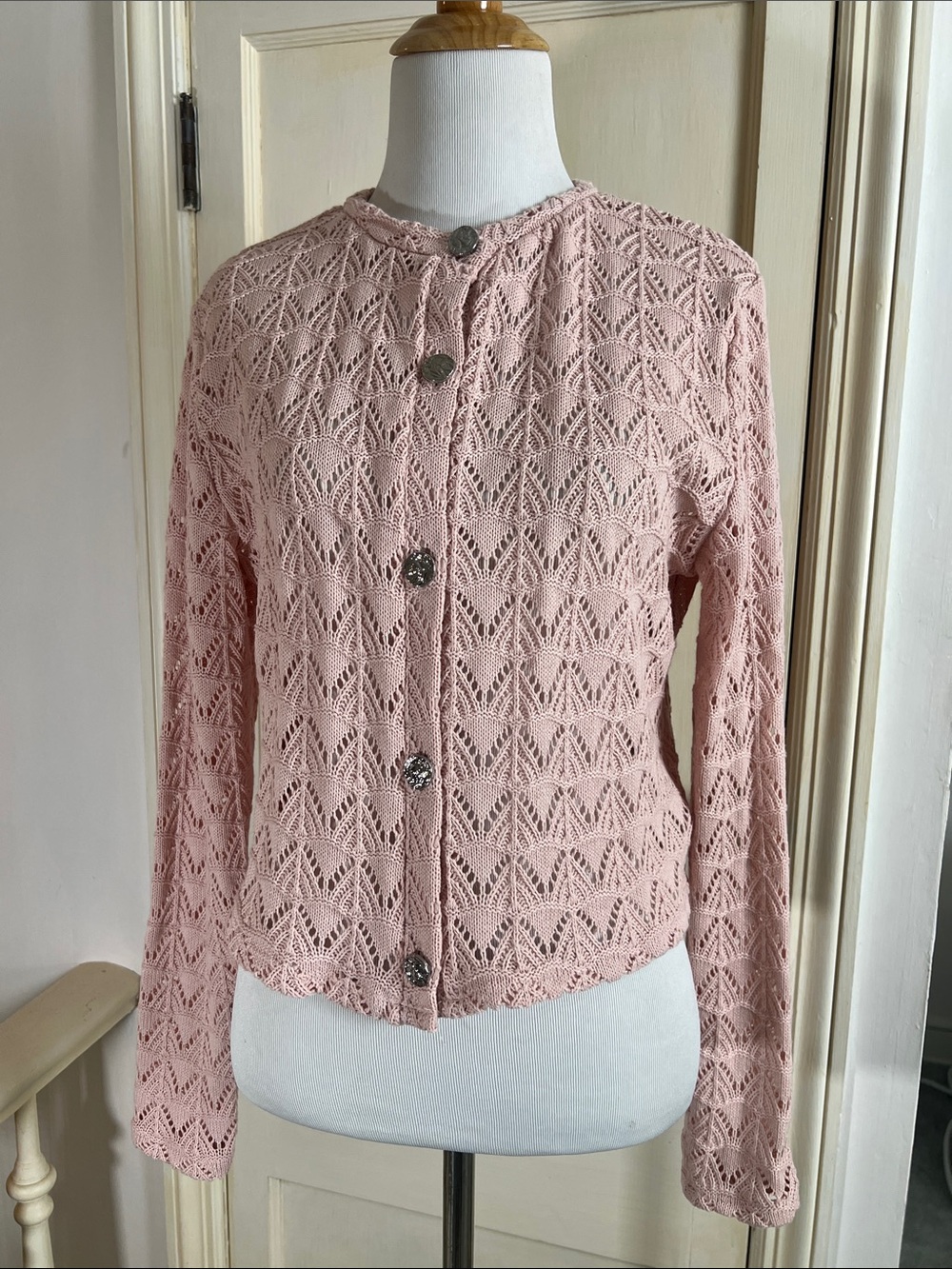 H&M • Women's Pink Openwork Knit Cardigan Sweater